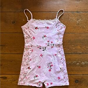 Wild Fable Pink Floral Lace-Trim Romper